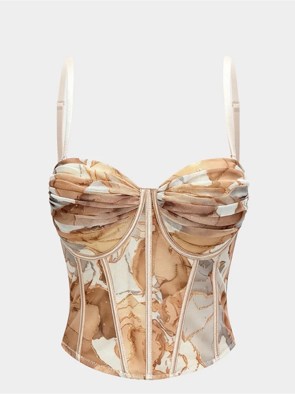 Marble-Print Bustier Camisole in Beige Marble